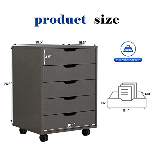 Sanyoac 5 Drawer Chest, Mobile File Cabinet With Wheels, Wood Storage Cabinets, Home Office Storage Cabinet, Mobile Lateral Printer Stand With Removable Wheels(Grey) #TOP2