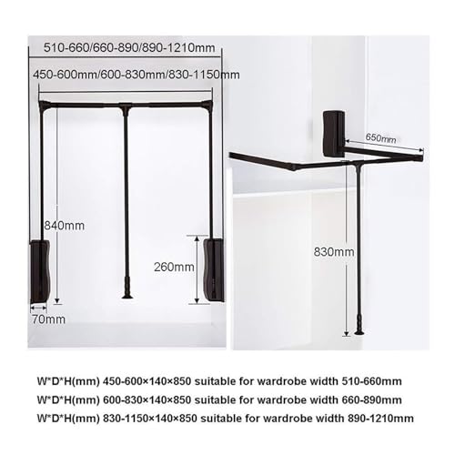 Tringle de penderie réglable extensible et rabattable en métal robuste 51-65 cm - 3