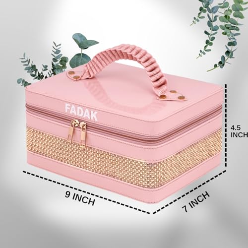 Image of FADAK Faux Leather Cosmetic Makeup for Beauty Case Wedding Makeup Brushes Pouch Tikli Organizer Travel Large Vanity Mirror Box Storage Bag Jewelry Bridal Box (Rani Pink)