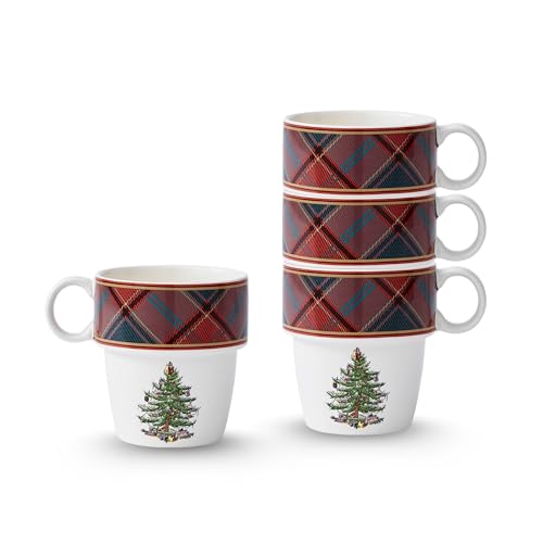 Spode Christmas Tree Tartan Mugs Set de 4 10 Oz miniatura 1