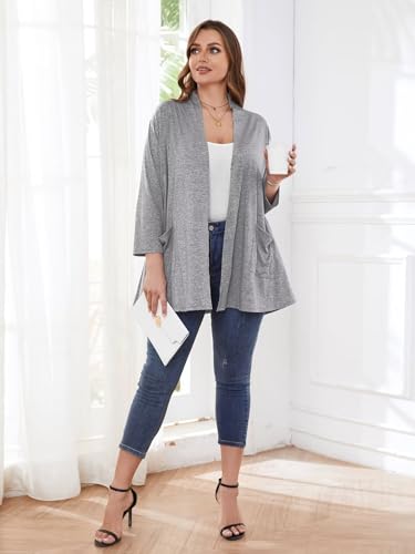 Image of BELAROI Plus Size Lightweight Cardigan Sweaters for Women Casual Open Front 3 /4 Sleeve Cover Up
