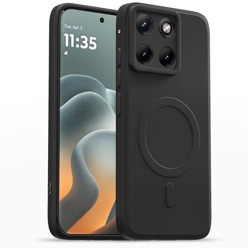 Image of Outlouders Back Cover for Motorola Moto Edge 70 Fusion 5G Soft Matte Silicone Cover with Slim Fit | Mag-Safe Logo (Not Mag-Safe Compatible) | Shockproof | Camera Protection Bumper Case (Black)