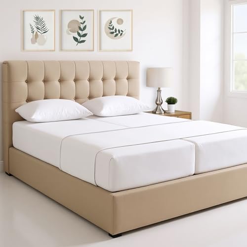 Image of THREAD SPREAD 100% Egyptian Cotton Split King Sheets Sets for Adjustable Bed - 1500 Series Split King Sheets (5 PC, White), Silky Soft, Sateen Weave, Cooling & Breathable, 17 inch Deep Pocket Bed Set