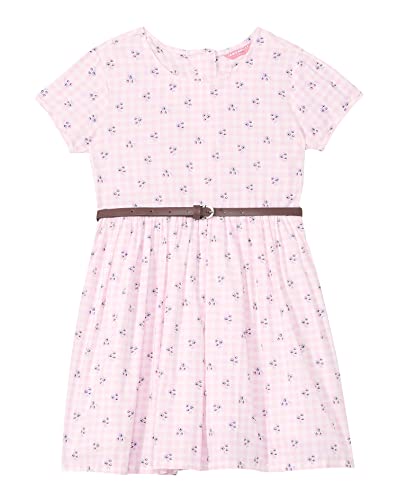 Image of Amazon Brand - Jam & Honey Girl's 100% Soft & Pure Cotton Comfortable and Stylish Printed Woven Dress with Short Sleeves and Belt - Perfect for Every Occasion