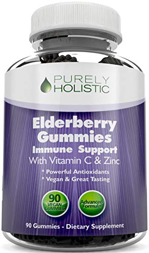 Elderberry Gummies, 90 Vegan Sambucus Elderberry Gummies with Added Vitamin C and Zinc, Immune Support Booster for Adults and Kids  Non GMO, Vegetarian & Gluten Free