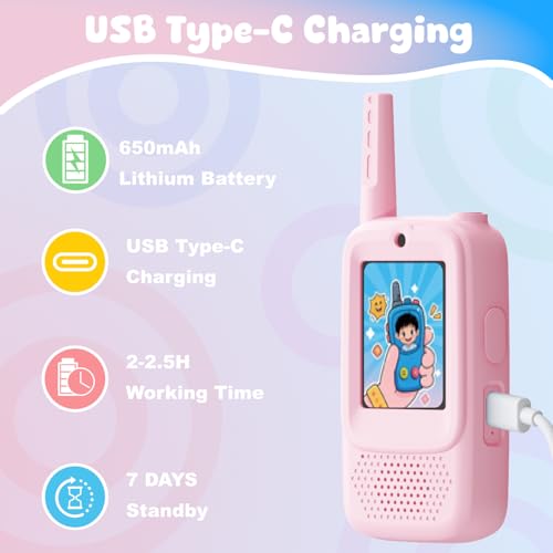 Image of Video Walkie Talkies for Kids, 2 Pack Rechargeable Walkie Talkies with Screen, Indoor Outdoor Toy for 3 4 5 6 7 8 9 10 Year Old Girl, Christmas Birthday Gifts for Girls Age 3-12 (Pink)