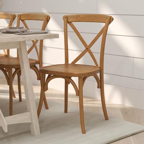 Merrick Lane Bardstown X-Back Bistro Style Wooden Dining Chair for Kitchens and Dining Rooms, High-Back Wood Stackable Kitchen Chair, Light Brown