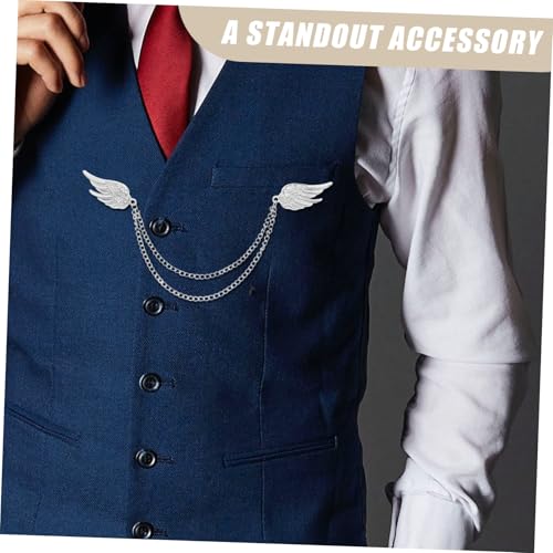 Broche aile homme avec chaîne en métal ciselé élégant accessoire col costume