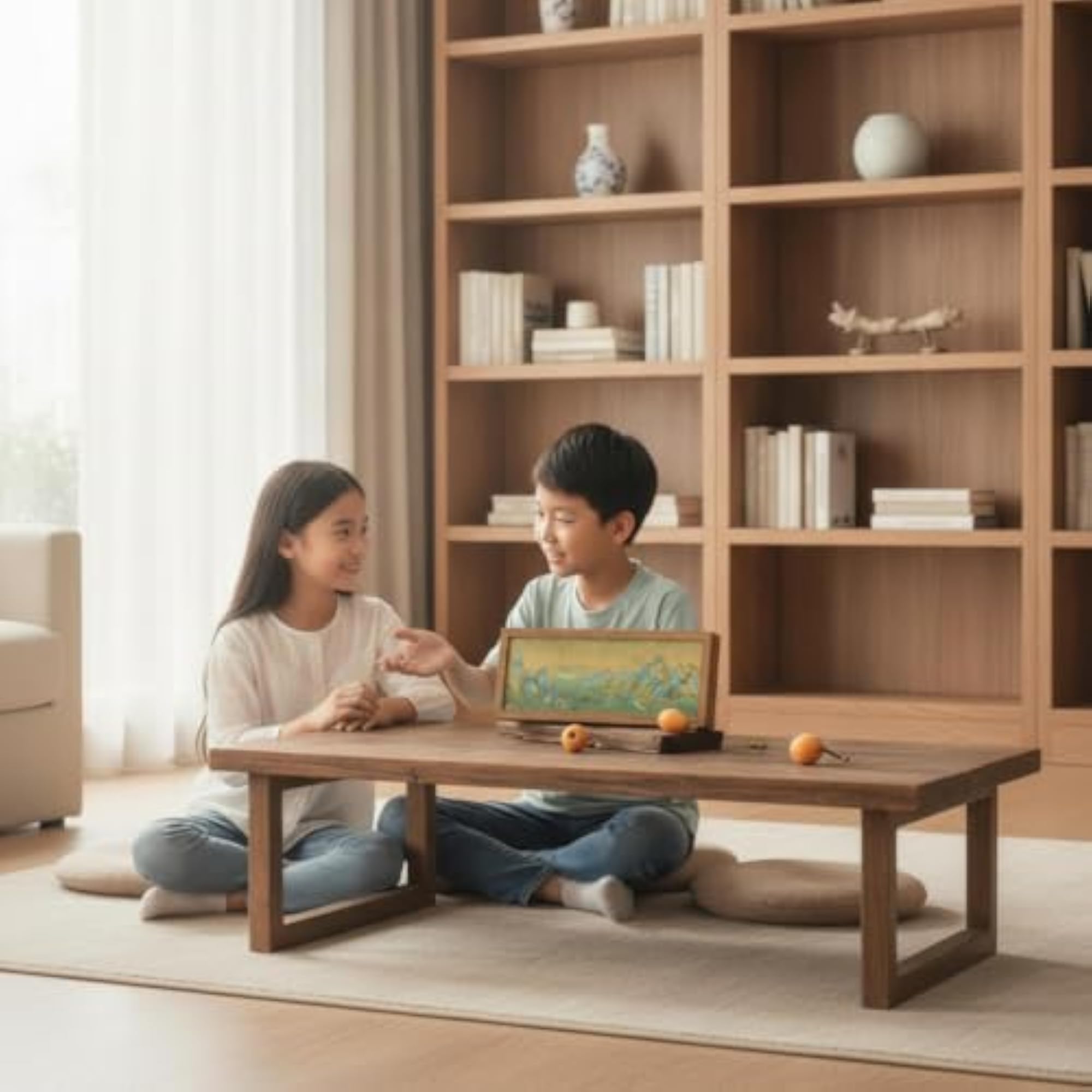 Decorative Chinese-Style Framed Landscape Wooden Panel Desk Ornament