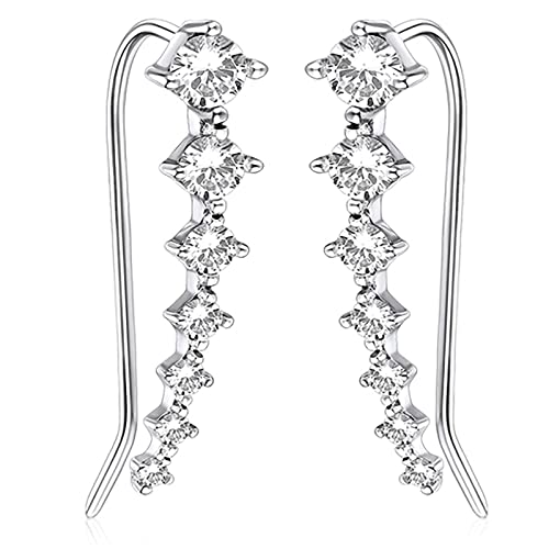 1 Pair 2.5 cm Pendientes para mujer,Pendientes de plata de ley 925 ,Escalador de Orejas curvo 7 estrellas,Pendientes de Clip de Cristal/Diamante de Imitación(Plata) Cover