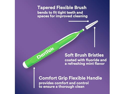 Image of DenTek Easy Brush Interdental Cleaners, Extra Tight Between Teeth Brushes, Plaque Control, Dental Picks for Oral Care, Flexible Brush, 16 Count (Pack of 6)