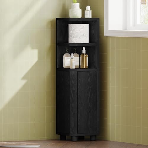 Hzuaneri Badezimmerschrank, Eckschrank Badschrank, Toilettenschrank mit verstellbare Ablagen, 2 Seitentüren, schmales Badregal, einfache Montage, 20 x 20 x 79 cm, Schwarz BC20004X