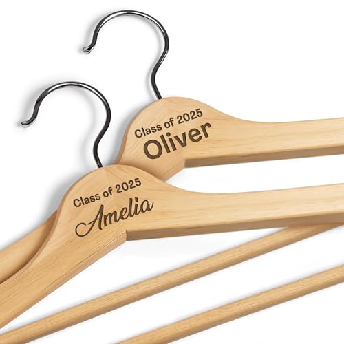 Custom Wooden Hanger with Name for Graduation, Engraved Hangers for Graduation Outfit Dress Hangers with 360° Rotatable Hook, Custom Closet Hangers, Non Slip Hangers Personalized Grad Gift - 2 Pack