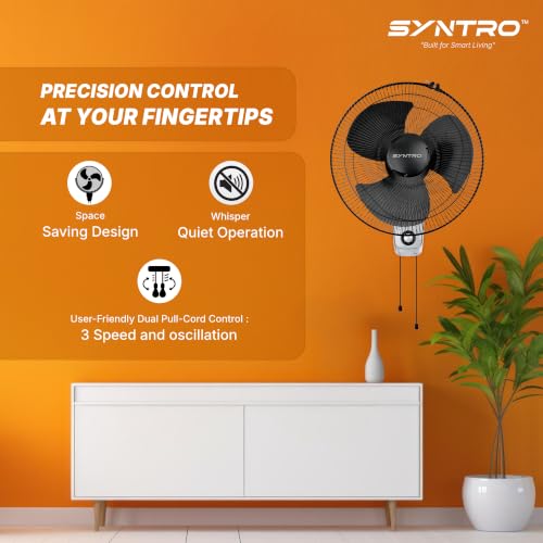 Image of Sytnro Neo High Speed Wall Fan 16 Inch (400 mm), 2300 RPM, Wide Oscillation, Strong Air Delivery, Energy Efficient, Black Grey