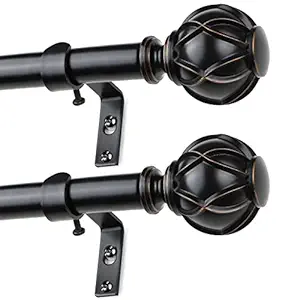 HOTOZON 3/4 Inch Curtain Rods 48 to 86 Inches(4-7.2ft), 2 Pack Black Window Rods for window 36 to 82 Inches(3-6.8ft), Single Drapery Rod with Finials