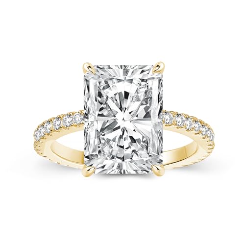 4.0ct Radiant Cut Engagement Ring for Women,14K Yellow Gold Plated 925 Sterling Silver Simulated Diamond Promise Ring for Wedding,Travel,Daily Wear