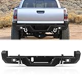 Partree Off Road Rear Bumper Fit for Toyota Tacoma 2016-2023, Steel Bumper fit for 3rd Gen Tacoma with 2 Lights D-Rings Black Powder-Coated Carbon Steel Rear Step Bumper Powder Coated Black