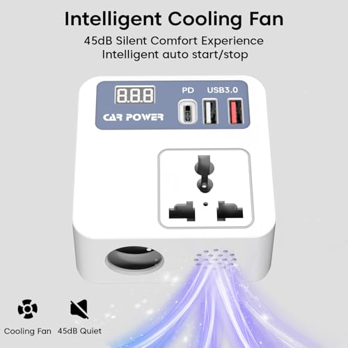 Image of Sounce 150W Car Power Inverter - 12V DC to 220V AC, Dual AC Outlets, 2 USB Ports (3.1A Max) & Type-C Fast Charging, Compact & Safe Laptop Charger for Travel & Camping