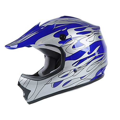 Dot Youth Kids Motocross Offroad Street Dirt Bike Helmet Youth Motorcycle Atv Helmet With Goggles Gloves Blue Flame S #TOP1