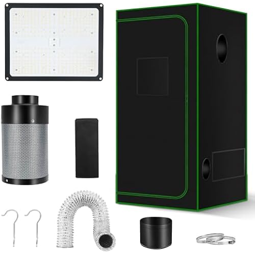 Grow Tent Complete System 2x2, Schedule Full Spectrum 100W LED Grow Light & Grow Tent Kit 24"x24"x48", 4" Adjustable Ventilation Kit, Noise-reducing Rubber Duct Connector