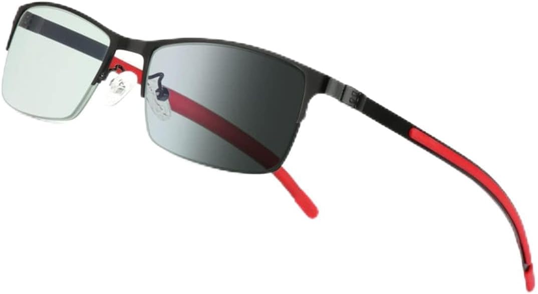 ZUKKY Half Frame Photochromic Lens Reading Glasses Black and Red Metal Frame Color Change Lens Sunglasses Readers AM43 (Color : Black and Red, Size : 1.25x)