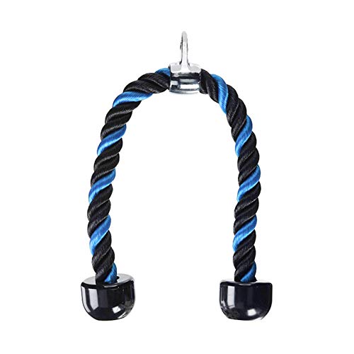 Amagogo Heavy Duty Tricep Rope 27 & 36 inches Pull Down Fitness Cable Attachment Machine Coated Nylon Rope with Stainless Steel Snap Hook - Blue 70cm