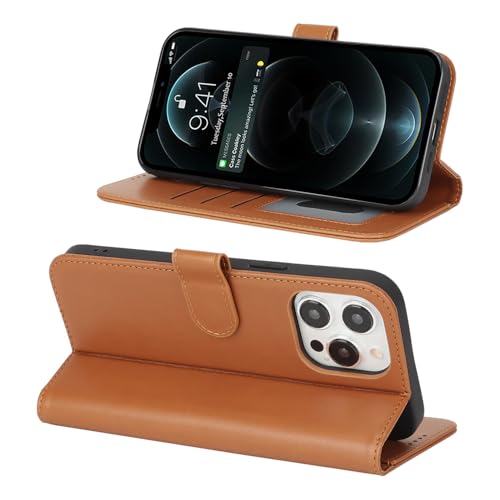 Image of for iPhone 13 Pro Max Case Wallet with Card Holder,for iPhone 12 Pro Max Wallet Case for Women Men,PU Leather Shockproof Magnetic Buckle Stand Flip Phone Case-Brown