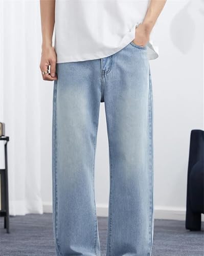 Mens Straight Leg Denim Pants Korean Style Summer Thin Loose Fit Washed Vintage Casual Trousers2
