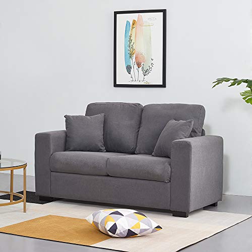 Panana Linen Fabric 2 Seater Sofa Mordern Corner Group Sofa Settee Couch Lounge Sofa Living Room Sofa with 2 Back Cushions, Removable & Washable Cushion Cover (Grey, 2 Seater)