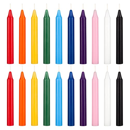Mega Candles 20 pcs Unscented Assorted Colors Exquisite Mini Taper Spell Candles, 4 Inch Tall x 1/2 Inch Diameter, Magic Chimes, Enchantment, Casting Rituals, Witchcraft, Wiccan, Altar, Metaphysical