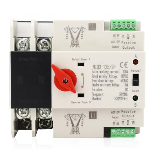 110V 100A Dual Power Automatic Transfer Switch with PC and Silver Contacts P ATS Generator Transfer Changeover Switch for Mounting, PZ30