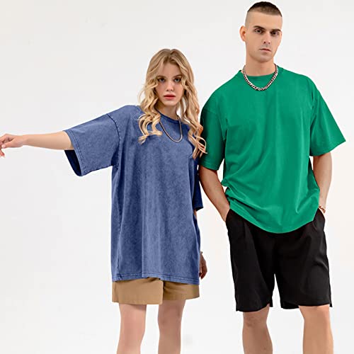 Image of Men's Oversized Cotton T-Shirts Loose Fit Vintage Washed Tee Unisex Short Sleeve Casual Shirts Tops