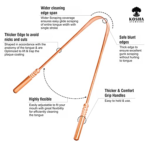 Limpiador de lengua de cobre | Raspador de Lengua | Naturalmente antimicrobiano y previene enfermedades de salud oral |Uso Recomendado por Dentistas |Kosha Ayurveda (2)