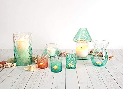 Pavilion - Aqua Ombre Diamond Cut Beach House Glass Tealight Wax Warmer, 6 Inch #TOP3