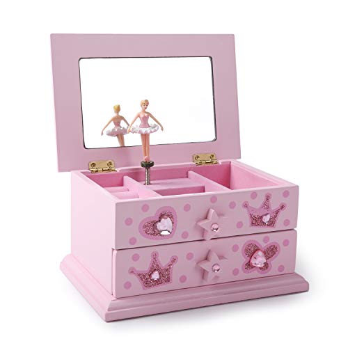 aoory Musikspieldose Spieluhr Schmuckkästchen Mit Schubladen Und Spiegel Aufbewahrung Geschenk Für Mädchen Cover