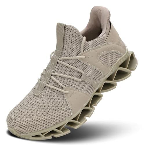 Mens Walking Blade Shoes Slip on Fashion Running Tennis Sneakers Non Slip Breathable Mesh Casual Sport Khaki