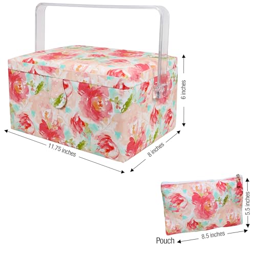 image for SINGER Large Premium Sewing Basket Watercolor Floral Print with Emerge