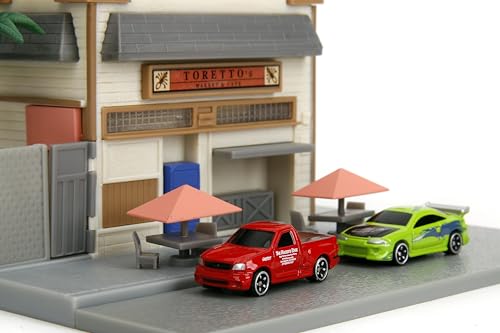 Fast & Furious Toretto Market & Cafe con 2 autos die-cast miniatura 7