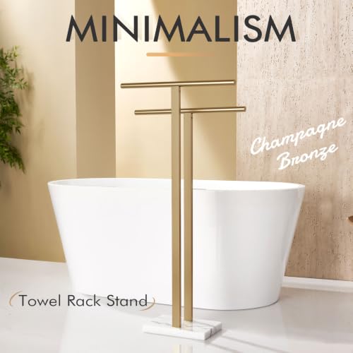Image of KOKOSIRI Standing Towel Rack for Bathroom Floor 2-Tier Towel Holder Free Stand with Heavy Marble Base Thicken Steady Champagne Bronze Stainless Steel THS0005-CPG