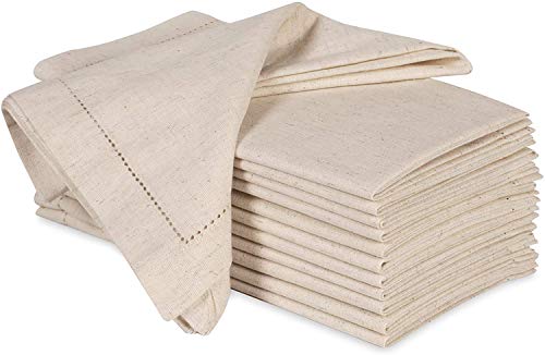 Flax Linen Cotton Cloth Dinner Napkin With Hemstitched -20X20 Natural,Wedding Napkins, Cocktails Napkins, Fabric Napkins, Cotton Napkins Mitered Corners, Machine Washable Napkins Set Of 12 #TOP5
