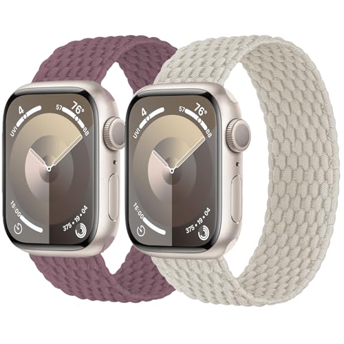 【2セット】編み込みfor アップルウォッチ バンド 40mm 41mm 38mm 44mm 45mm 42mm 46mm Ultra/2 49mmの女性/男性、伸縮性のある弾性ナイロンスポーツストラップソロループfor Apple watch バンド シリーズ11/10/9/8/7/6 5/4/3/SE/2nd 40 44 38 42 42 41 45 46 mm