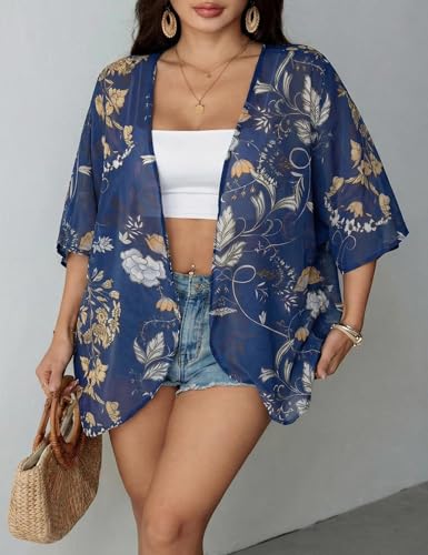 Image of Chunoy Women Floral Beach Wear Cover Up Chiffon Kimono Cardigan Open Front Blouse Beach Resort Wear for Swimwear 2026