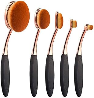 Oval Head Brushes Set,5 Pcs Professional Soft Oval Toothbrush Fast Makeup Brushes Tools for Cream Foundation Contour Concealer Eyeshadow (Rose Gold)