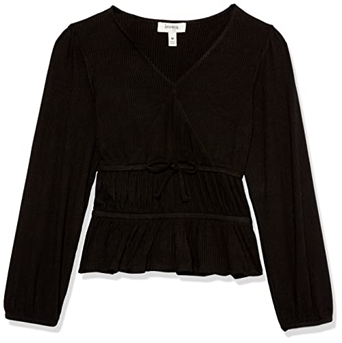 Image of Speechless Girls' Long Sleeve Rib Knit Faux Wrap Top