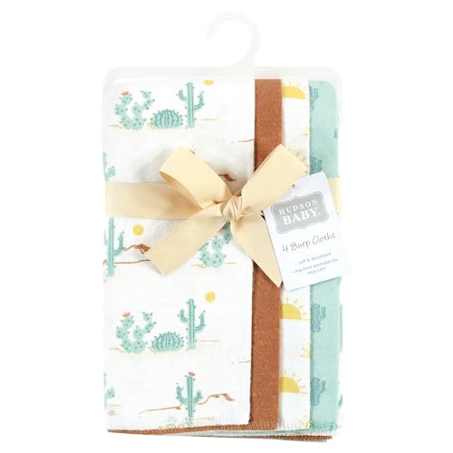 Image of Hudson Baby Unisex Baby Cotton Poly Flannel Burp Cloths, Desert Cactus 4-Pack, One Size