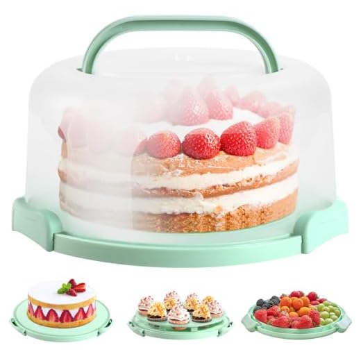 Ohuhu Cake Carrier with Lid and Handle, BPA-Free Cake Containers Cake Holder for 10 inch Cake with 2 Handles Cupcake Carrier - Plastic Cover Two Sided Base for Transport Pies Nuts Fruit Perfect Gifts