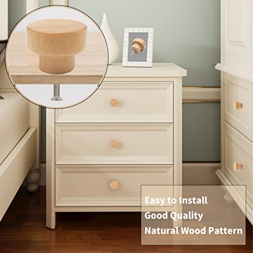 Bmgop BSS0038 16Pcs Wood Knobs Flat Top Round Cabinet Knobs 1.39"(35Mm) Natural Wooden Dresser Drawer Knobs Kitchen Cabinet Pulls Handles thumb #2
