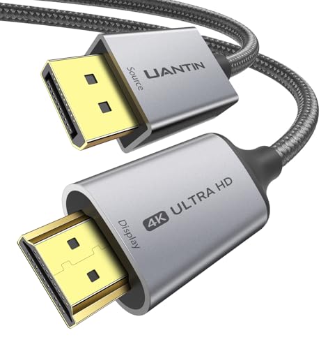 UANTIN 4K DisplayPort to HDMI Cable 6ft, 4K@30Hz, 2K@60Hz, 1080P Full HD, Uni-Directional DP (Source) to HDMI (Display) 1.4 Cable, Display Port Braided Cord for NVIDIA, AMD, Dell, Monitor, TV
