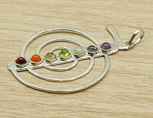 Miniatura 5 de Hijet Joyería de piedra de equilibrio de chakras con colgante de siete chakras de metal, unisex, hombres o mujeres, Metal Plata