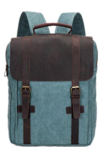 Aidonger Unisex Canvas und Leder Rucksack Laptoprucksack (Koralle Grün-47)